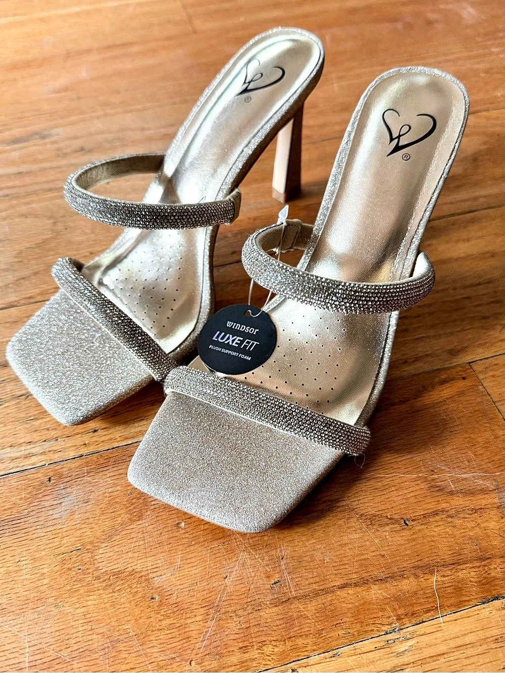 Windsor LuxeFit Rhinestone Heels in Gold US 6.5 NWT